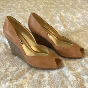 Tan Peep-Toe Wedges size 6.5